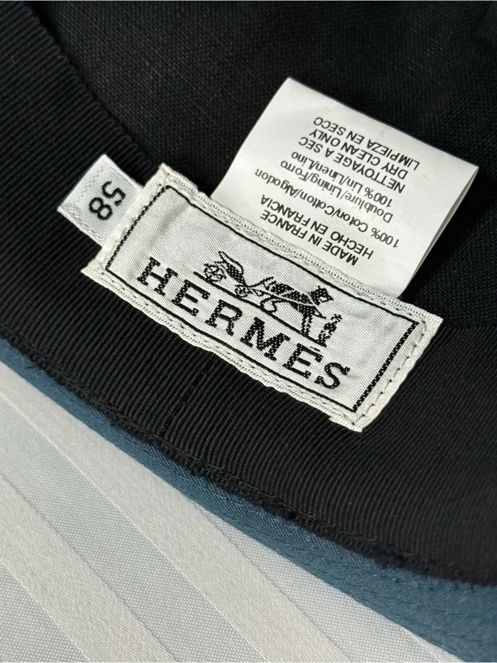 HERMES ‘Edouard’ Cotton Canvas Fedora Hat Made In France Deep Peacock Blue 58cm